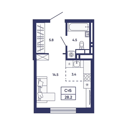 
  Продается студия 28.2 м², в ЖК Сподвижники, дом 2. Фото 2.