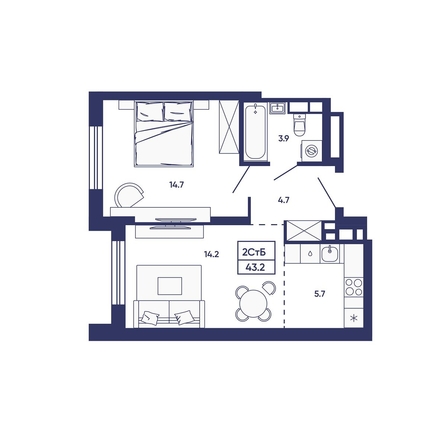 
  Продается 2-комн. квартира 43.2 м², в ЖК Сподвижники, дом 3. Фото 2.