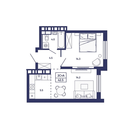 
  Продается 2-комн. квартира 42.5 м², в ЖК Сподвижники, дом 3. Фото 2.