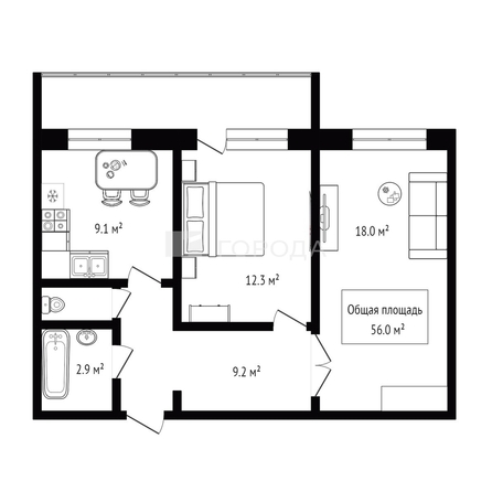 
  Продается 2-комн. квартира 56 м², в ЖК Аквамарин, дом 7. Фото 33.