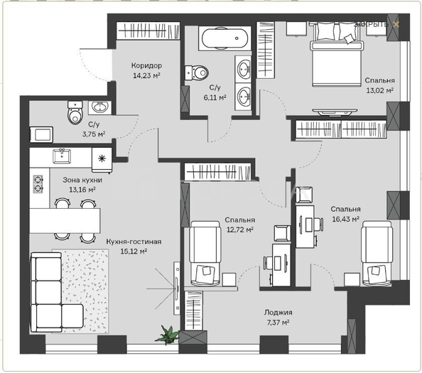 
  Продается 4-комн. квартира 102 м², в ЖК Чикаго. Фото 34.