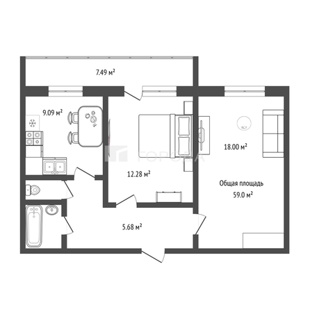 
  Продается 2-комн. квартира 59 м². Фото 7.