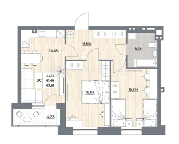 
  Продается 2-комн. квартира 63.81 м², в ЖК Рубин. Фото 7.
