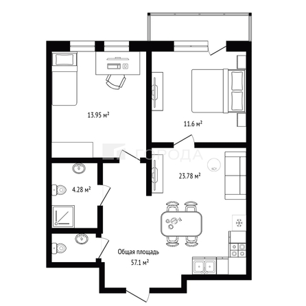 
  Продается 3-комн. квартира 57.1 м², в ЖК Жуковка. Фото 26.