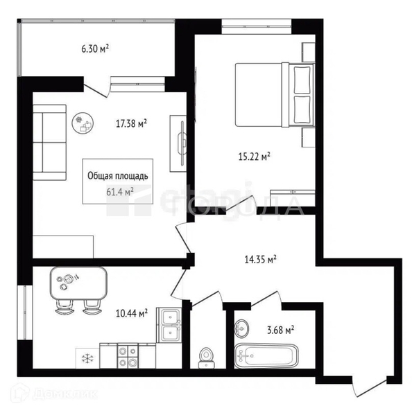 
  Продается 2-комн. квартира 61.4 м². Фото 38.