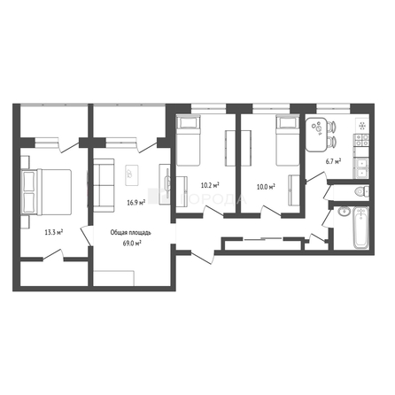 
  Продается 4-комн. квартира 69 м². Фото 33.