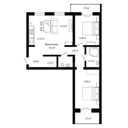 
  Продается 3-комн. квартира 81 м², в ЖК Гринарт, дом 5. Фото 14.