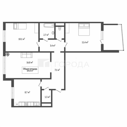 
  Продается 3-комн. квартира 64.8 м². Фото 16.