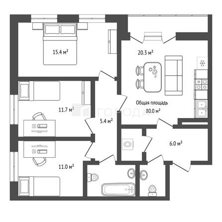 
  Продается 4-комн. квартира 80.2 м², в ЖК Академия, дом 1. Фото 39.