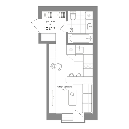 
  Продается 1-комн. квартира 24.66 м², в ЖК Среда. Фото 2.