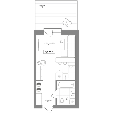 
  Продается 1-комн. квартира 26.27 м², в ЖК Среда. Фото 2.