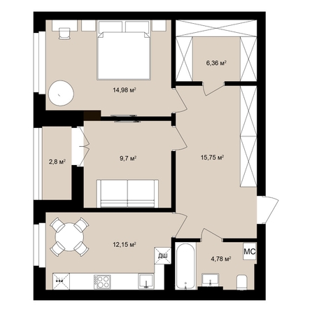 
  Продается 2-комн. квартира 67.43 м², в ЖК  Римский квартал, 2 очередь. Фото 2.