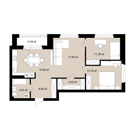 
  Продается 3-комн. квартира 77.84 м², в ЖК  Римский квартал, 2 очередь. Фото 2.