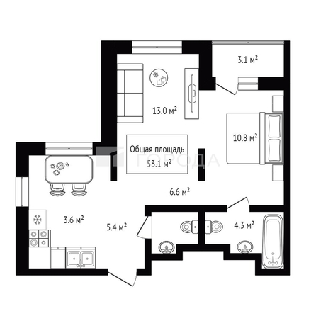 
  Продается 2-комн. квартира 53.1 м², в  Дом Нобель. Фото 18.