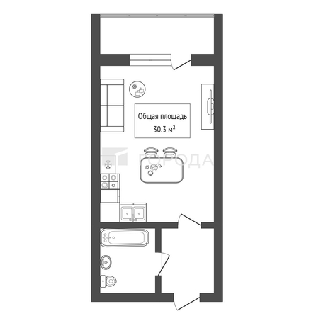 
  Продается студия 30.3 м². Фото 2.