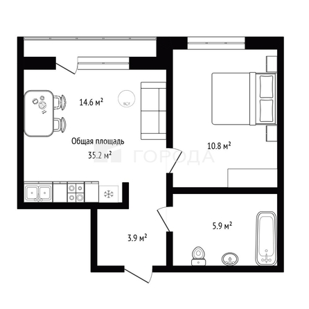 
  Продается 1-комн. квартира 35.2 м², в ЖК Академ Клаб, дом 1. Фото 4.