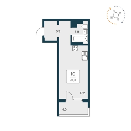 
  Продается студия 31 м², в ЖК Квартал Сосновый бор, дом 1. Фото 3.