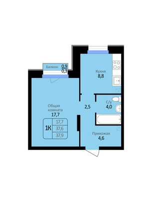 
  Продается 1-комн. квартира 37.4 м², в ЖК Первомайский. Фото 3.