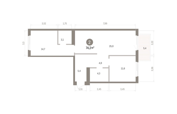 
  Продается 2-комн. квартира 74.2 м², в ЖК Пшеница, дом 5.2. Фото 1.