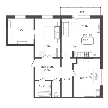 
  Продается 3-комн. квартира 69.78 м². Фото 21.