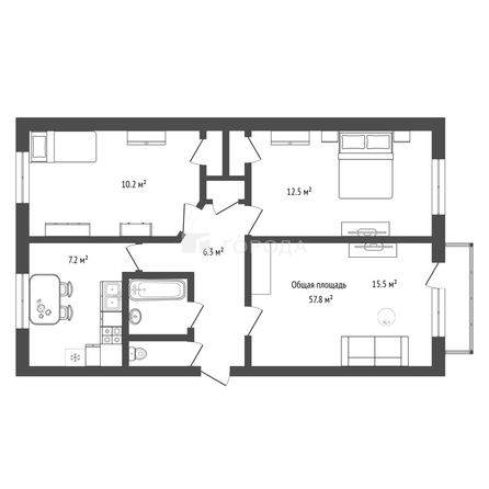 
  Продается 3-комн. квартира 57.8 м². Фото 2.