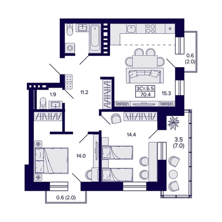
  Продается 3-комн. квартира 70.4 м², в ЖК Сподвижники, дом 1. Фото 1.