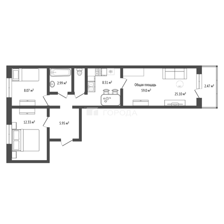 
  Продается 3-комн. квартира 59 м². Фото 13.