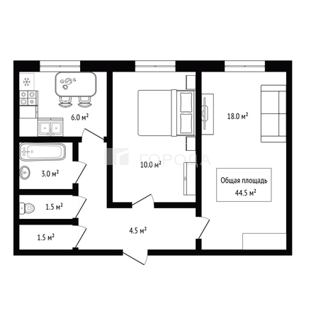 
  Продается 2-комн. квартира 44.5 м². Фото 4.