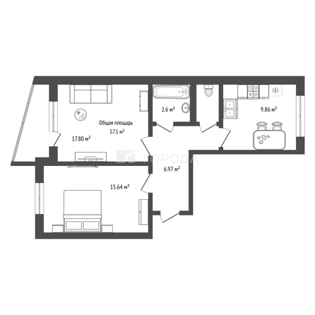 
  Продается 2-комн. квартира 57.1 м². Фото 11.