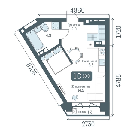 
  Продается 1-комн. квартира 30 м², в  Кварталы Немировича, 2 очередь. Фото 1.