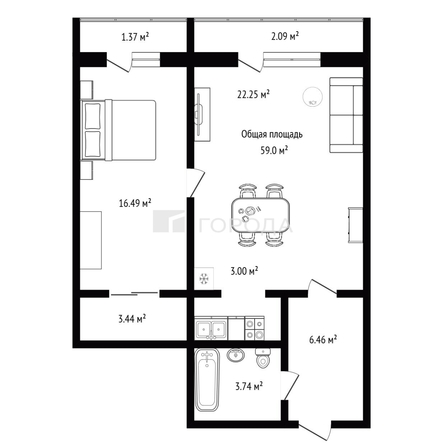 
  Продается 2-комн. квартира 59.13 м². Фото 1.