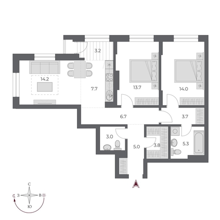 
  Продается 3-комн. квартира 80.3 м², в ЖК ОСКАР, дом 2. Фото 3.
