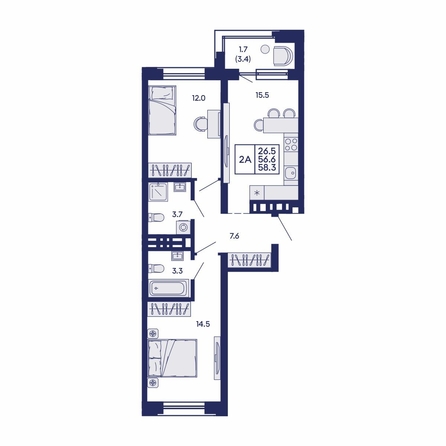 
  Продается 2-комн. квартира 58.3 м², в ЖК Сила леса, корп 1. Фото 2.