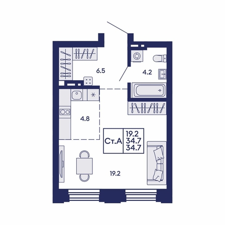 
  Продается студия 34.7 м², в ЖК Сила леса, корп 1. Фото 1.