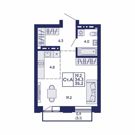 
  Продается студия 35.2 м², в ЖК Сила леса, корп 1. Фото 1.