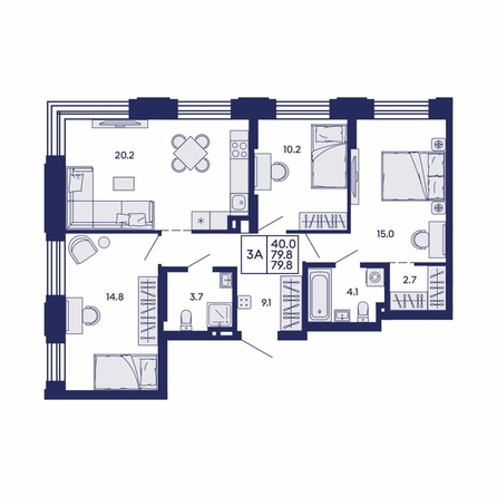 
  Продается 3-комн. квартира 79.8 м², в ЖК Сила леса, корп 1. Фото 1.