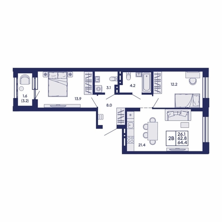 
  Продается 2-комн. квартира 64.4 м², в ЖК Сила леса, корп 2. Фото 1.