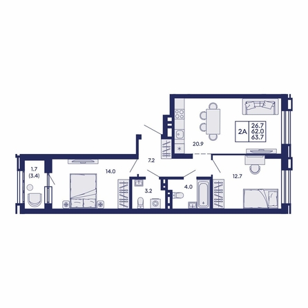 
  Продается 2-комн. квартира 63.7 м², в ЖК Сила леса, корп 2. Фото 1.