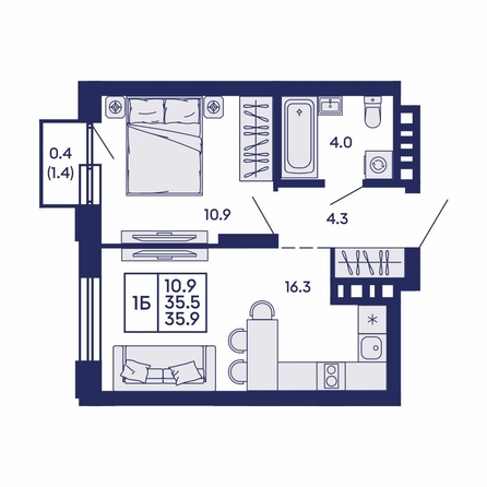 
  Продается 1-комн. квартира 35.9 м², в ЖК Сила леса, корп 2. Фото 1.
