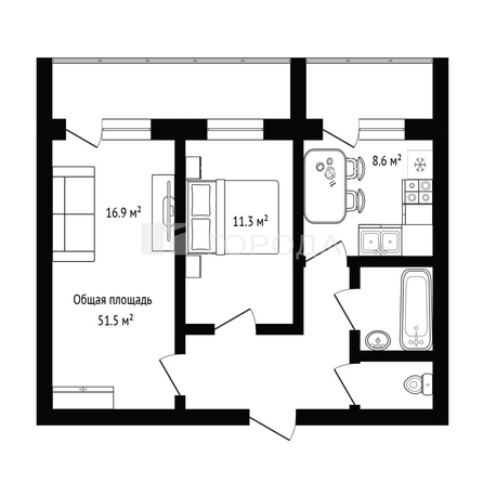 
  Продается 2-комн. квартира 51.5 м². Фото 2.
