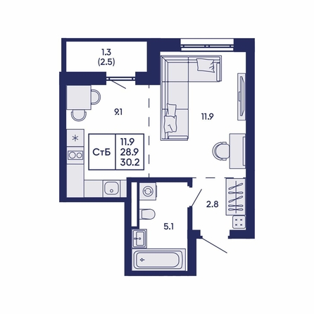 
  Продается студия 30.2 м², в ЖК Горизонт, дом 2. Фото 1.