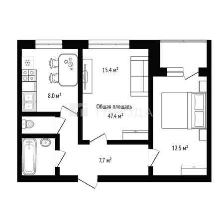 
  Продается 2-комн. квартира 47.4 м². Фото 2.