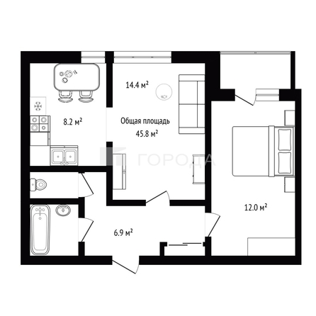 
  Продается 2-комн. квартира 45.8 м². Фото 2.