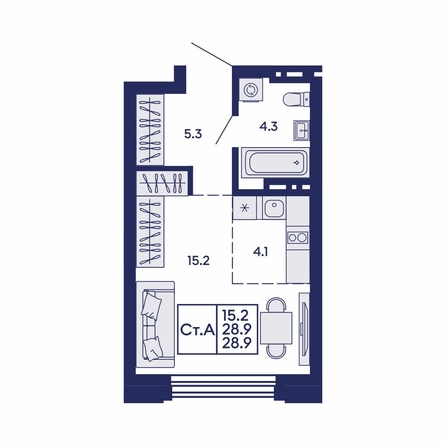 
  Продается студия 28.9 м², в ЖК Сила леса, корп 1. Фото 1.