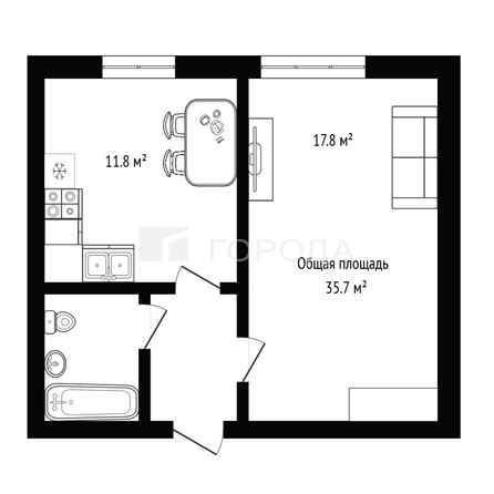 
  Продается 1-комн. квартира 35.7 м². Фото 7.