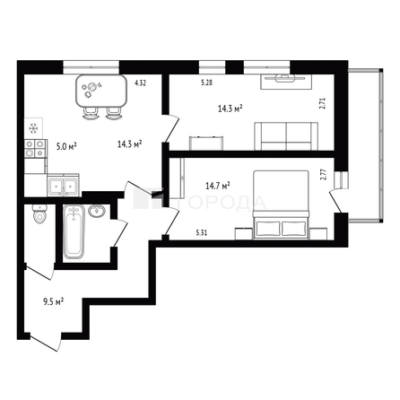 
  Продается 2-комн. квартира 62.2 м². Фото 14.