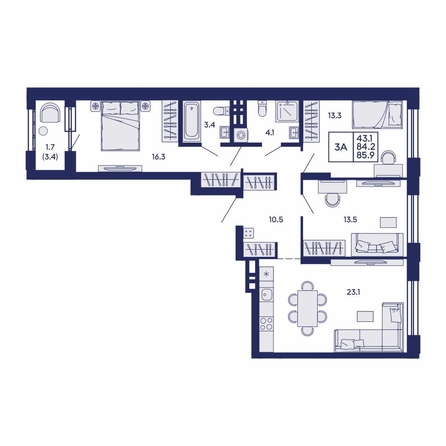 
  Продается 3-комн. квартира 85.9 м², в ЖК Сила леса, корп 2. Фото 1.