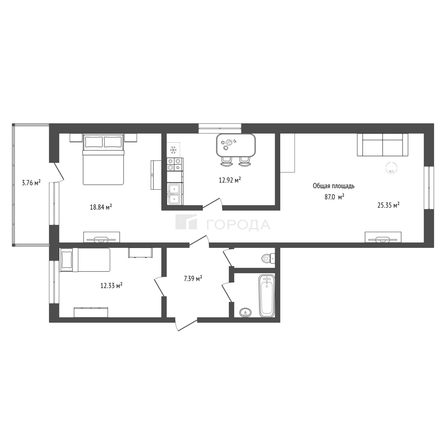 
  Продается 3-комн. квартира 87 м². Фото 18.