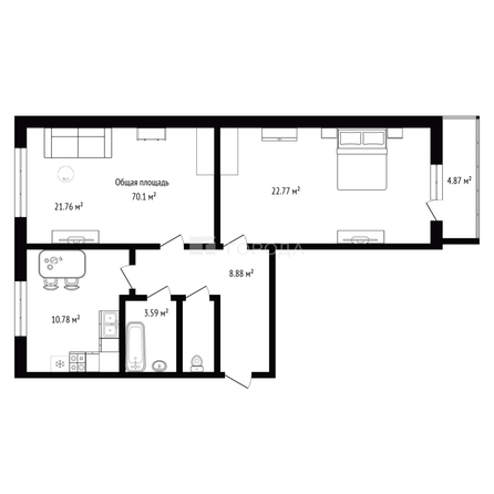 
  Продается 2-комн. квартира 70.1 м². Фото 13.