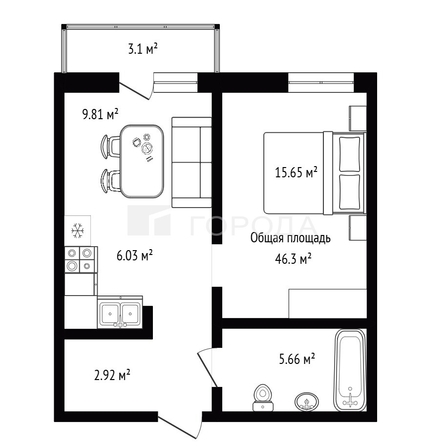 
  Продается 1-комн. квартира 46.3 м². Фото 16.